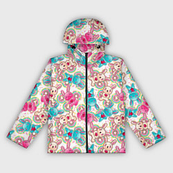 Ветровка с капюшоном женская Зайчики цветной паттерн, цвет: 3D-черный