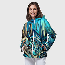 Ветровка с капюшоном женская Абстрактный урбанистический пейзаж - нейроарт, цвет: 3D-белый — фото 2