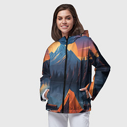 Ветровка с капюшоном женская Палатка на берегу озера, цвет: 3D-черный — фото 2