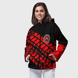 Ветровка с капюшоном женская Mercedes следы от шин, цвет: 3D-черный — фото 2