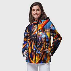 Ветровка с капюшоном женская Жидкие краски фрактал, цвет: 3D-черный — фото 2