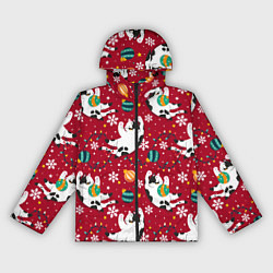 Ветровка с капюшоном женская Новогодний паттерн с котиками, цвет: 3D-черный