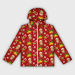 Ветровка с капюшоном женская Новогодний паттерн пряня, цвет: 3D-белый