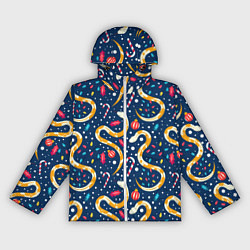 Ветровка с капюшоном женская Новогодний паттерн символ года 2025, цвет: 3D-белый