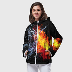 Ветровка с капюшоном женская Столкновения огня и воды, цвет: 3D-белый — фото 2