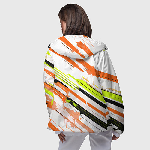 Женская ветровка Оранжево-жёлто-чёрные полосы на белом фоне / 3D-Черный – фото 4