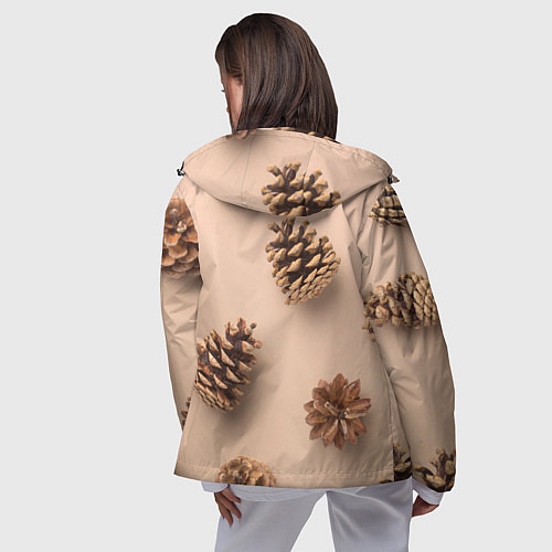 Женская ветровка Еловые шишки на бежевом фоне / 3D-Черный – фото 4