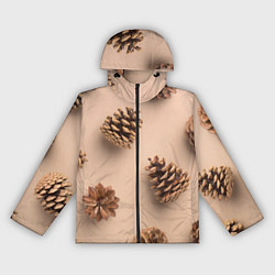 Ветровка с капюшоном женская Еловые шишки на бежевом фоне, цвет: 3D-черный