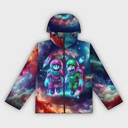Ветровка с капюшоном женская Марио и Луиджи в открытом космосе - неоновое свече, цвет: 3D-черный