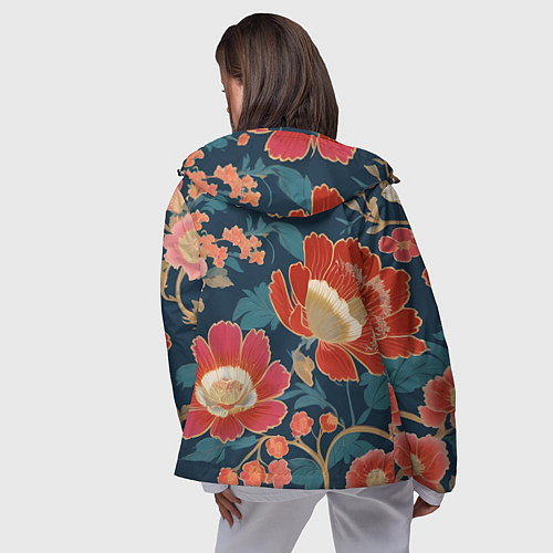 Женская ветровка Искусство алые цветы / 3D-Черный – фото 4