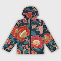 Ветровка с капюшоном женская Искусство алые цветы, цвет: 3D-черный