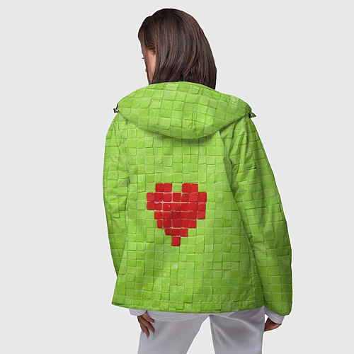 Женская ветровка Мелкая салатовая плитка сердце / 3D-Черный – фото 4