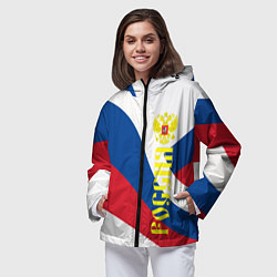 Ветровка с капюшоном женская Флаг России, паттерн, цвет: 3D-черный — фото 2
