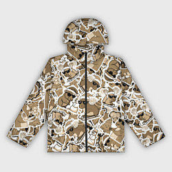 Ветровка с капюшоном женская Патерн новогодняя капибара в бежевом, цвет: 3D-черный