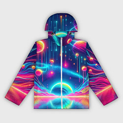 Ветровка с капюшоном женская Неоновый космос - нейроарт фантазия, цвет: 3D-белый
