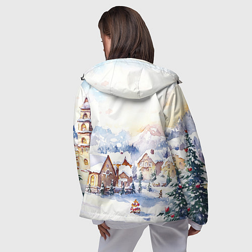 Женская ветровка Новогодний снежный город / 3D-Черный – фото 4