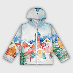 Ветровка с капюшоном женская Новогодний сказочный город, цвет: 3D-белый
