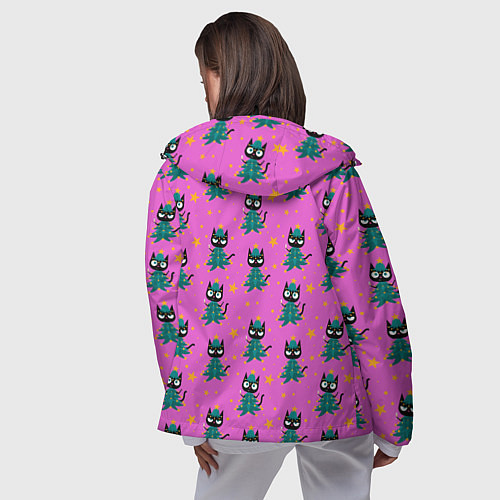 Женская ветровка Черный кот в костюме новогодней елки паттерн / 3D-Черный – фото 4