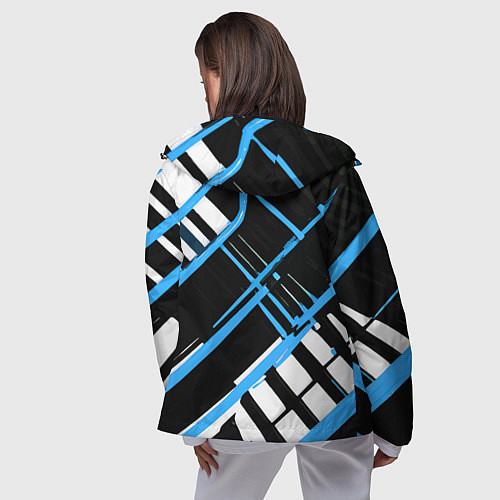 Женская ветровка Сине-белые линии на чёрном фоне / 3D-Черный – фото 4