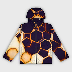 Ветровка с капюшоном женская Чёрные шестиугольники на чёрном фоне, цвет: 3D-черный