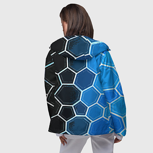 Женская ветровка Белые шестиугольники на чёрно-синем фоне / 3D-Черный – фото 4