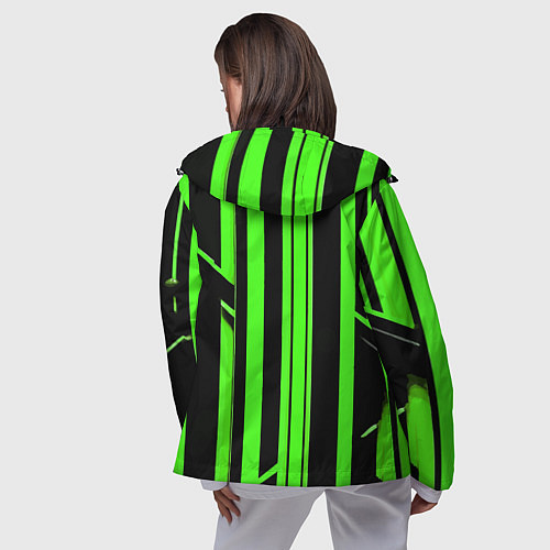 Женская ветровка Толстые зелёные полосы на чёрном фоне / 3D-Черный – фото 4
