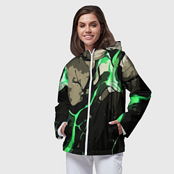 Ветровка с капюшоном женская Зелёный разлом в камне, цвет: 3D-белый — фото 2