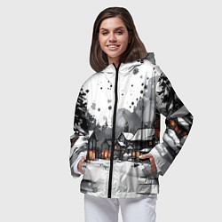 Ветровка с капюшоном женская Белый заснеженный город, цвет: 3D-черный — фото 2