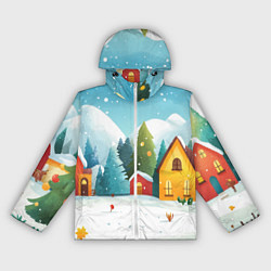 Ветровка с капюшоном женская Новогодний городок иллюстрация, цвет: 3D-белый