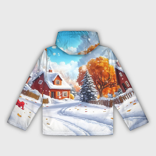 Женская ветровка Новогодний пейзаж и домики / 3D-Белый – фото 2