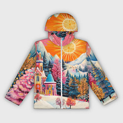 Ветровка с капюшоном женская Новый год - горы и пейзаж, цвет: 3D-белый
