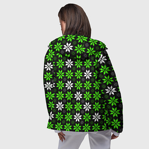 Женская ветровка Бело-зелёные звёзды на чёрном фоне / 3D-Черный – фото 4