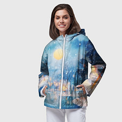 Ветровка с капюшоном женская Новогодняя атмосфера - акварель, цвет: 3D-белый — фото 2