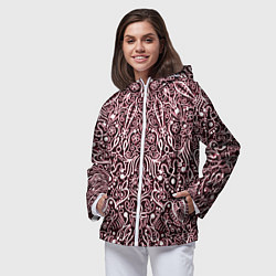 Ветровка с капюшоном женская Тёмно-красный узоры мандала, цвет: 3D-белый — фото 2