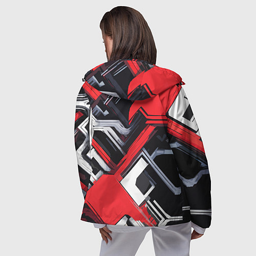 Женская ветровка Красно-белый техно паттерн / 3D-Черный – фото 4