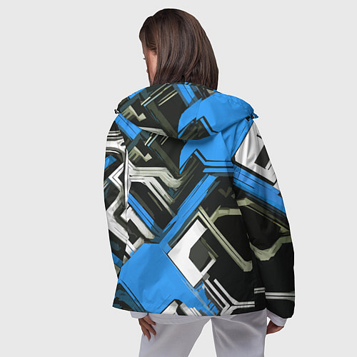 Женская ветровка Сине-белый техно паттерн на чёрном фоне / 3D-Черный – фото 4