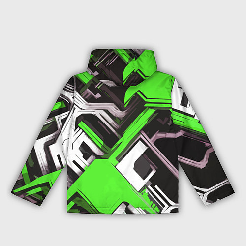 Женская ветровка Бело-зелёный техно паттерн на чёрном фоне / 3D-Белый – фото 2