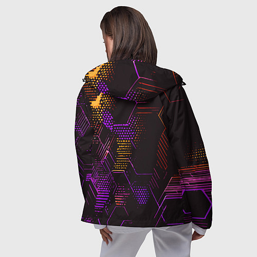 Женская ветровка Жёлто-фиолетовые точки и линии на чёрном фоне / 3D-Черный – фото 4