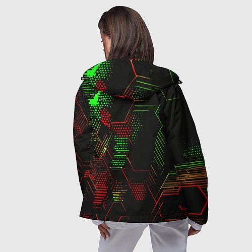 Женская ветровка Красно-зелёные точки и линии на чёрном фоне / 3D-Черный – фото 4