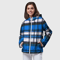Ветровка с капюшоном женская Сине-белая ткань в клетку, цвет: 3D-белый — фото 2