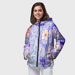 Ветровка с капюшоном женская Растения на розовом фоне, цвет: 3D-черный — фото 2