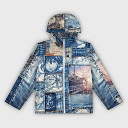Ветровка с капюшоном женская Пэчворк с мотивами аниме, цвет: 3D-белый