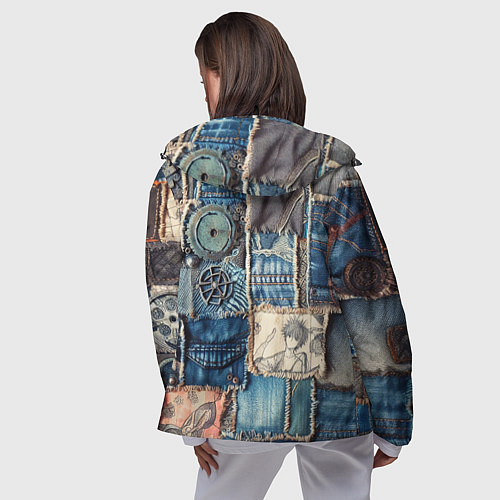 Женская ветровка Аниме пэчворк деним / 3D-Черный – фото 4