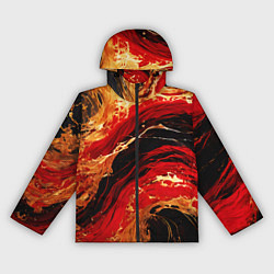 Ветровка с капюшоном женская Красно-золотые брызги на чёрном фоне, цвет: 3D-черный
