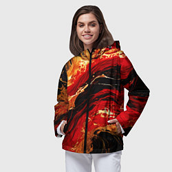 Ветровка с капюшоном женская Красно-золотые брызги на чёрном фоне, цвет: 3D-черный — фото 2