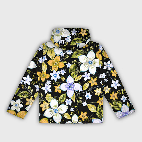 Женская ветровка Жёлто-белые цветы на чёрном фоне / 3D-Белый – фото 2