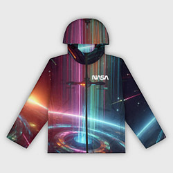 Ветровка с капюшоном женская Spaceship in the neon cosmos - nasa, цвет: 3D-черный