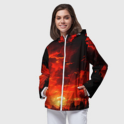 Ветровка с капюшоном женская Багровый апокалиптический закат, цвет: 3D-белый — фото 2