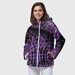 Ветровка с капюшоном женская Фиолетовая кожа змеи, цвет: 3D-белый — фото 2