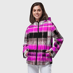 Ветровка с капюшоном женская Белые полосы на чёрно-розовом фоне, цвет: 3D-черный — фото 2
